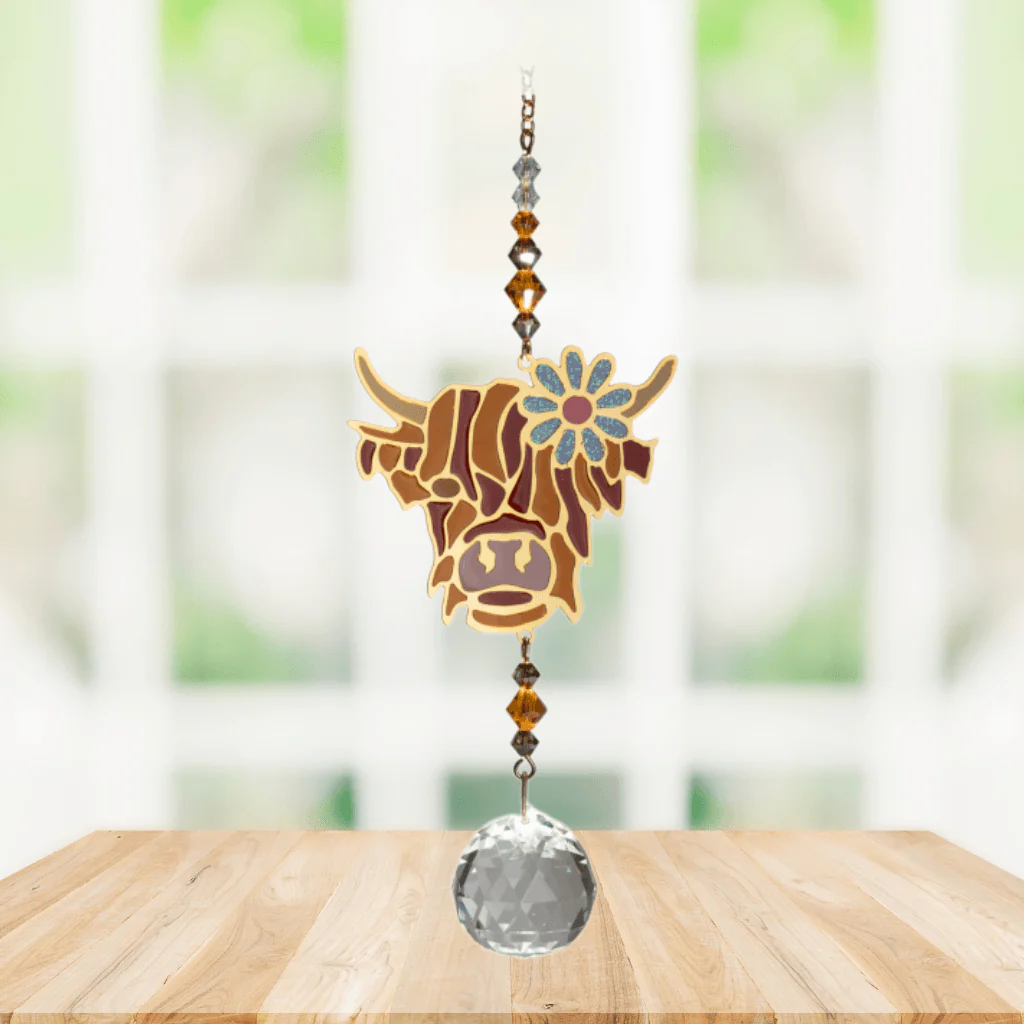 Wild Things Crystal Dreams Highland Cow Brown Crystal Suncatcher - Image 2