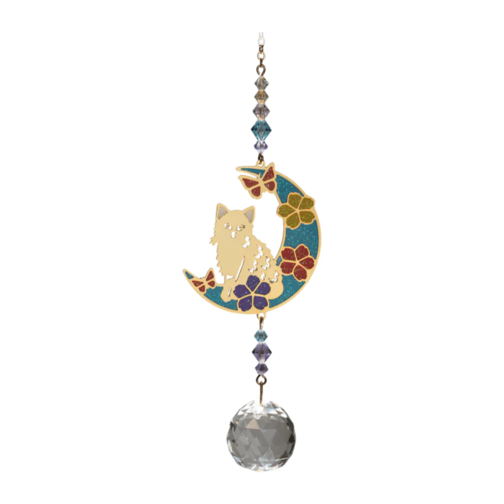 Wild Things Crystal Dreams Kitty on Moon Multicolour Crystal Suncatcher