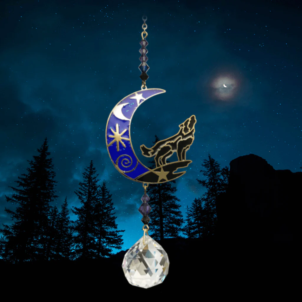 Wolf in Moon Moonlight Crystal Suncatcher – Crystal Dreams Range - Image 3