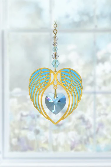 Wild Things Gold Angel Wing Heart - Aquamarine - Image 2