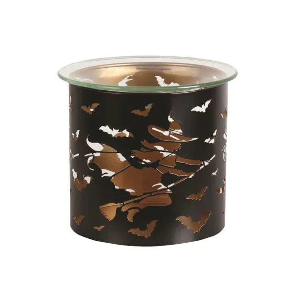 Witch Halloween Wax Melt Burner – Flying Bats & Broomstick Design - Image 2